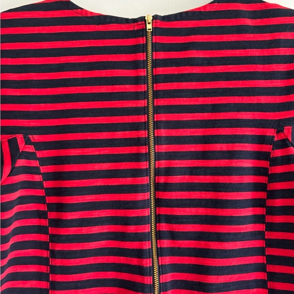 J. Crew Women's Red Fiery Sunset Blue Striped Shirt Short Sleeve Stretchy Dress - Picture 5 of 10